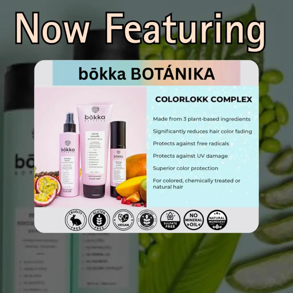 Vegan color care products on display at the studio